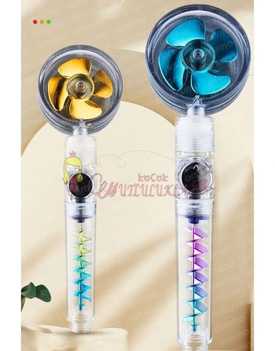 Şeffaf Renkli Pervaneli Su Tasarruflu Duş Başlığı Pervaneli El Duşu Renkli