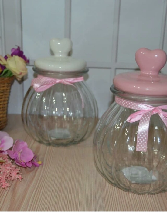 SERAMİK KALP KAPAKLI BÜYÜK KAVANOZ