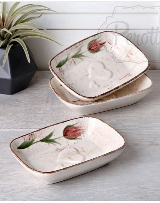 SERAMİK LALE DESENLİ DİKDÖRTGEN ÇEREZLİK