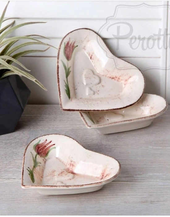 SERAMİK LALE DESENLİ KALP  ÇEREZLİK