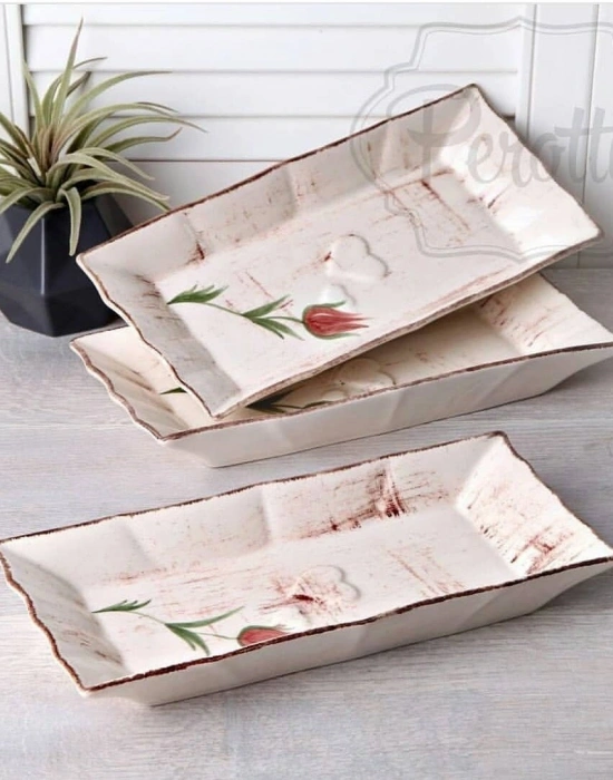 SERAMİK LALE DESENLİ NEHİR KAYIK TABAK