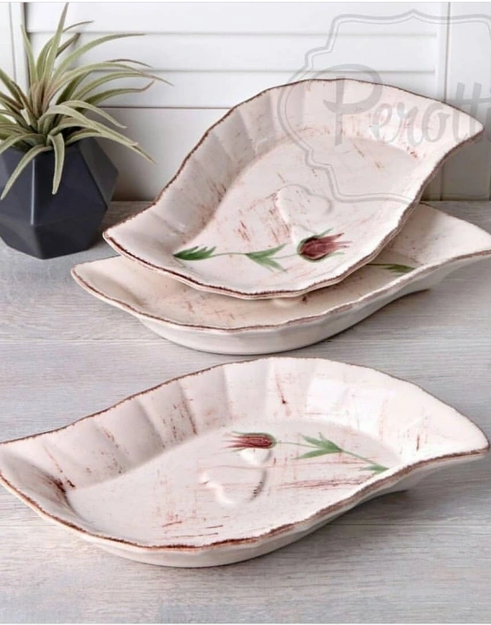 SERAMİK LALE DESENLİ OKYANUS KAYIK TABAK