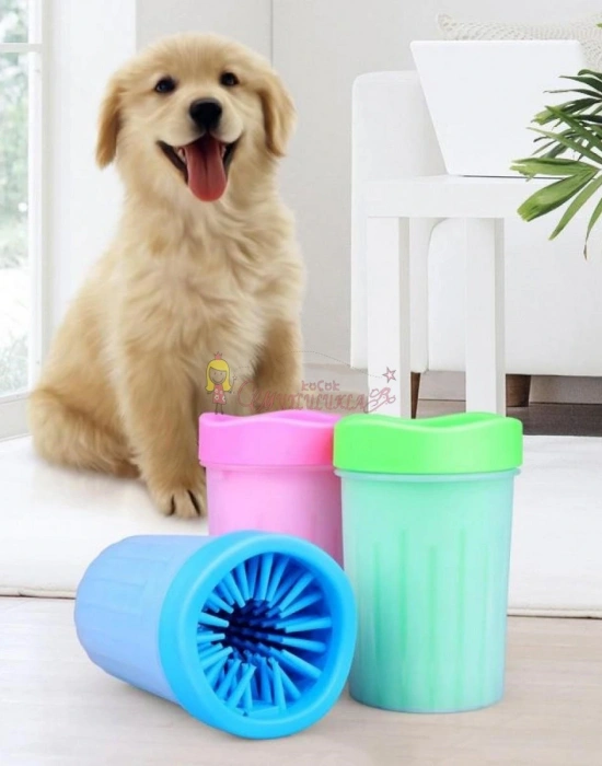 Silikon Jel Fırçalı Kedi Köpek Pati Ayak Yıkama Temizleme Kovası (Küçük)