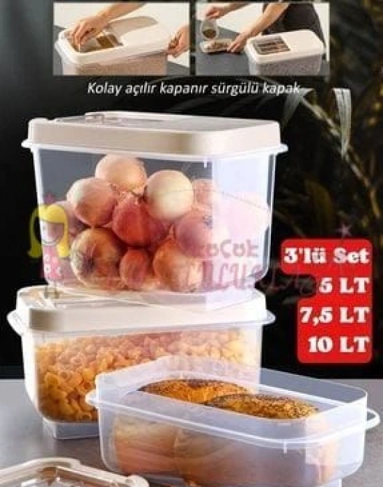 Soft Chef Multi Box 5+7,5+10 Lt 3lü Saklama Kabı Krem /Antrasit