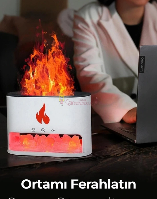Şömine Hava Nemlendiricisi 4 Renkli Alevli ve Taşlı Buhar Makinesi