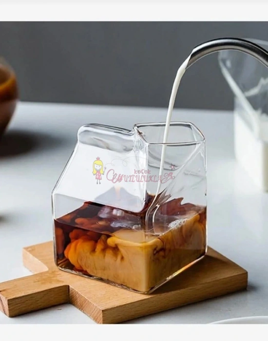 Süt Kutusu Şeklinde Bardak Isıya Dayanıklı Borosilikat Kahve Ve Sunum Bardağı