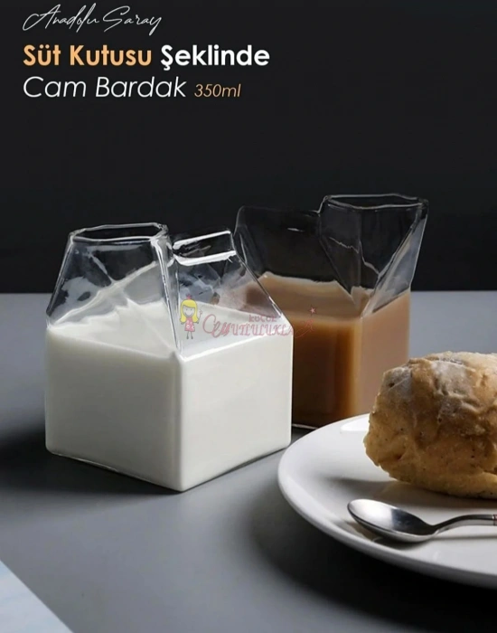 Süt Kutusu Şeklinde Bardak Isıya Dayanıklı Borosilikat Kahve Ve Sunum Bardağı