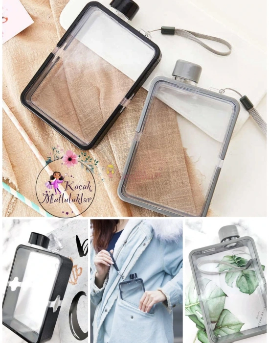 Tablet Matara  Şeffaf Motivasyonel Stickerlı Çerçeveli A5 Şeklinde Su Matarası