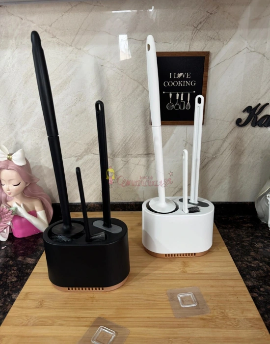 Tuvalet Fırçası Seti Üçü Bir Arada