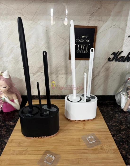 Tuvalet Fırçası Seti Üçü Bir Arada