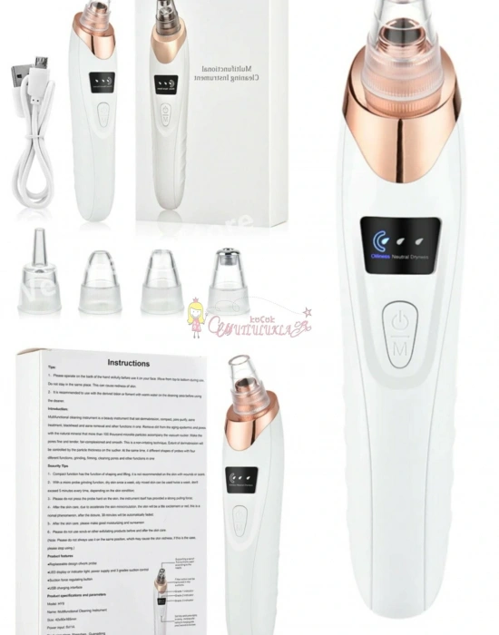 Vakumlu Yüz Temizleme Cihazı Siyah Nokta 5 Başlıklı Şarjlı Şık Tasarım Taşınabilir Pratik Bakım Seti