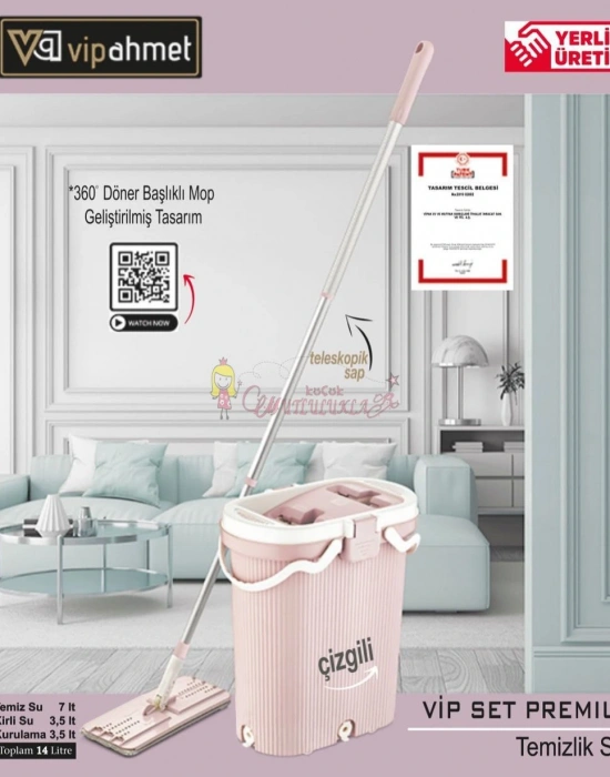VIP AHMET YENİ PREMIUM ÇİZGİLİ TABLET MOP TEMİZLİK SETİ