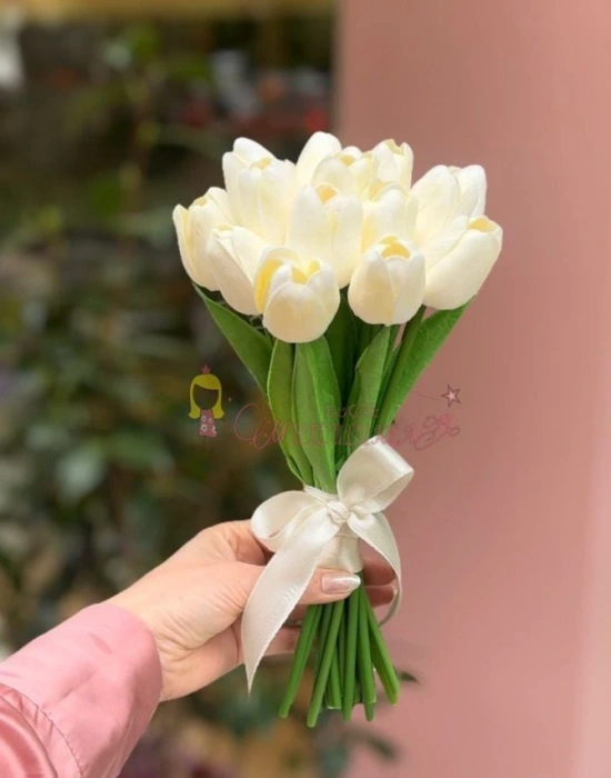 Yapay 10lu Islak Lale Buketi Gerçek Dokulu