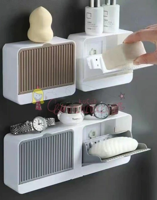 Yapışkanlı Çift bölmeli sabunluk,  sabunluk saklama kutusu