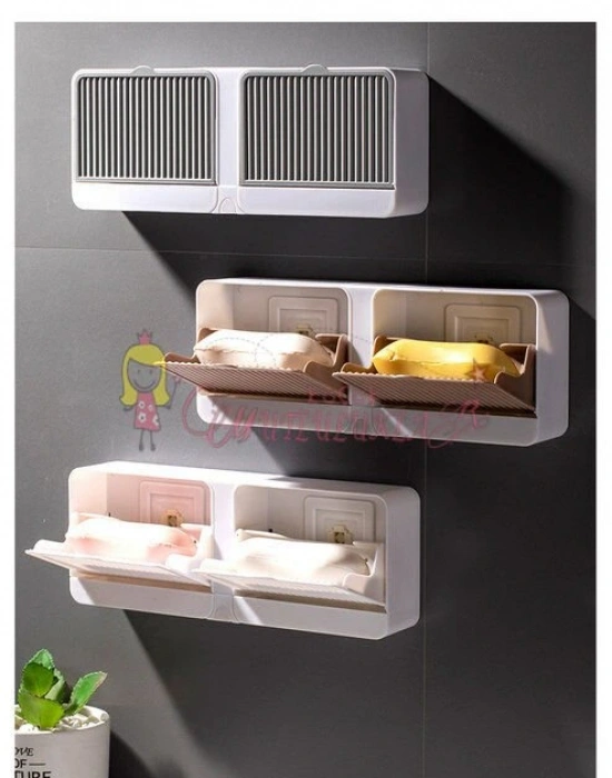 Yapışkanlı Çift bölmeli sabunluk,  sabunluk saklama kutusu