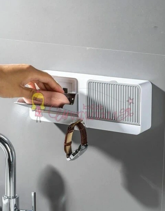 Yapışkanlı Çift bölmeli sabunluk,  sabunluk saklama kutusu