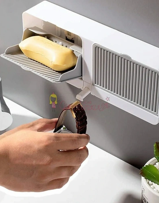 Yapışkanlı Çift bölmeli sabunluk,  sabunluk saklama kutusu