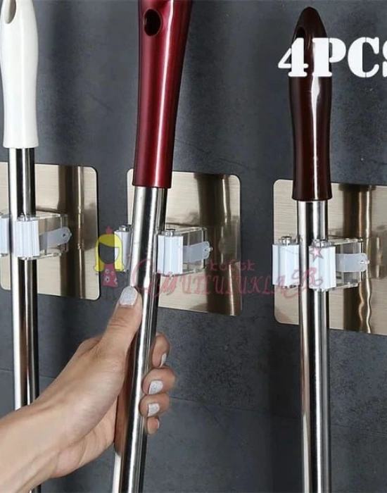 Yapışkanlı Pratik Mop Tutucu 4 Adet Gold Beyaz