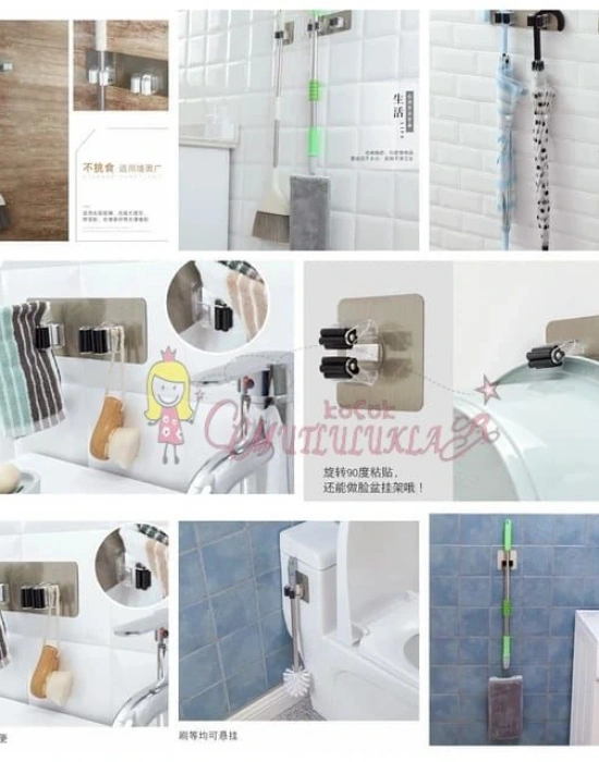 Yapışkanlı Pratik Mop Tutucu 4 Adet Gold Beyaz