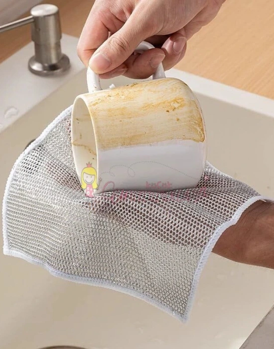 Yeni çift katlı telli zor kir bezi Çok Fonksiyonlu Çizilmez Tel Bulaşık Bezi, Islak ve Kuru Tel Bulaşık Bezi