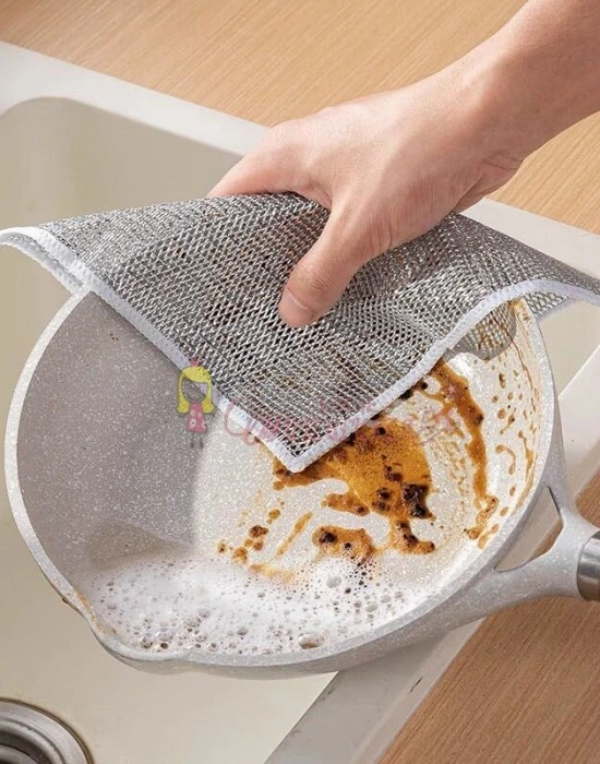 Yeni çift katlı telli zor kir bezi Çok Fonksiyonlu Çizilmez Tel Bulaşık Bezi, Islak ve Kuru Tel Bulaşık Bezi