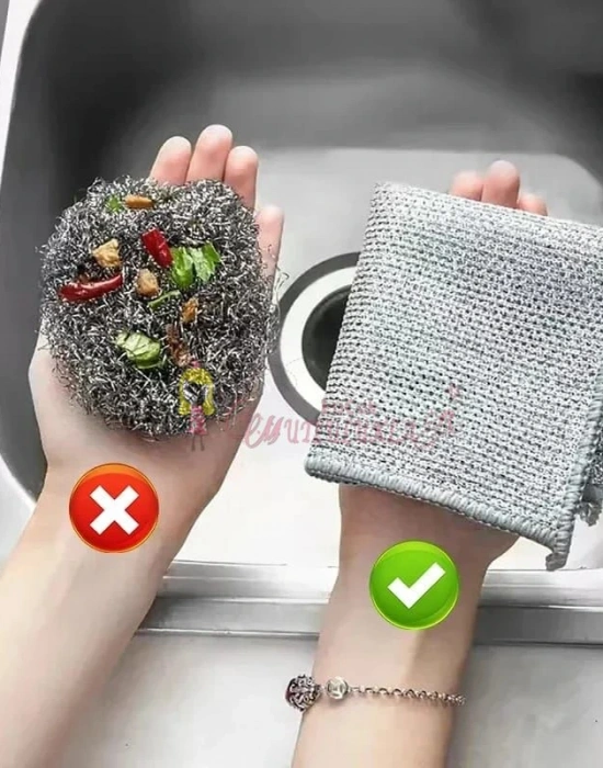 Yeni çift katlı telli zor kir bezi Çok Fonksiyonlu Çizilmez Tel Bulaşık Bezi, Islak ve Kuru Tel Bulaşık Bezi