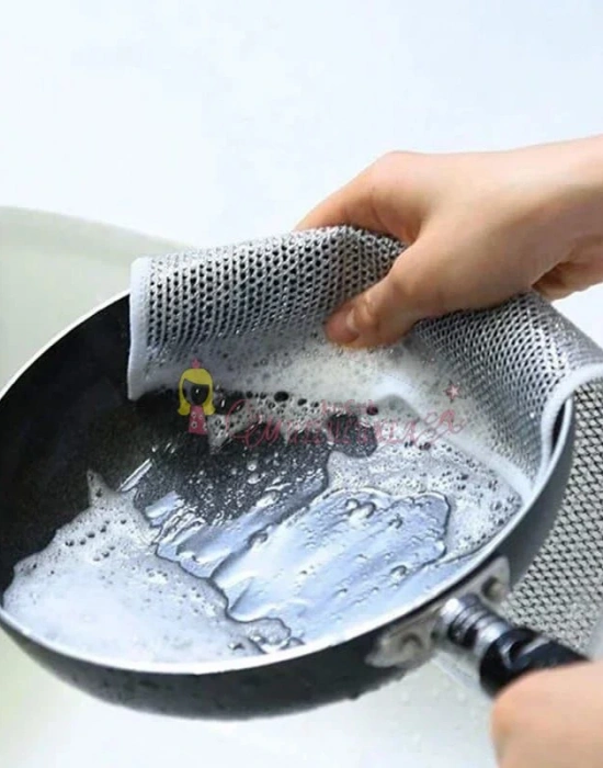 Yeni çift katlı telli zor kir bezi Çok Fonksiyonlu Çizilmez Tel Bulaşık Bezi, Islak ve Kuru Tel Bulaşık Bezi