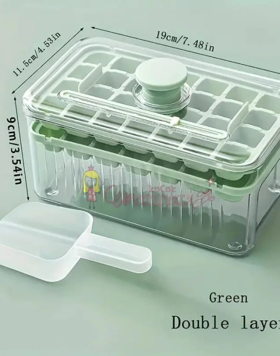 Yeni Nesil Basmalı Çift Buz Kalıbı Buzluk  Kapaklı Saklama Kutulu 56 Bölmeli Hazneli Buz Küpü Buz kalibi
