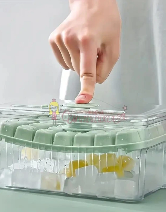 Yeni Nesil Basmalı Çift Buz Kalıbı Buzluk  Kapaklı Saklama Kutulu 56 Bölmeli Hazneli Buz Küpü Buz kalibi