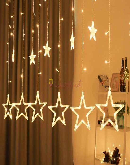 Yıldızlı Perde Salkım Saçaklı Led Işıklar Animasyonlu 138 Ledli Yıldız Perde Işık 3 M