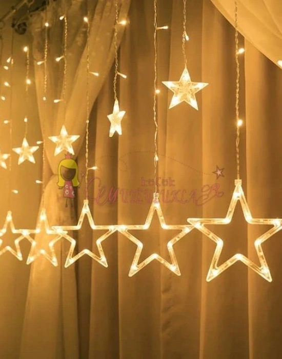 Yıldızlı Perde Salkım Saçaklı Led Işıklar Animasyonlu 138 Ledli Yıldız Perde Işık 3 M