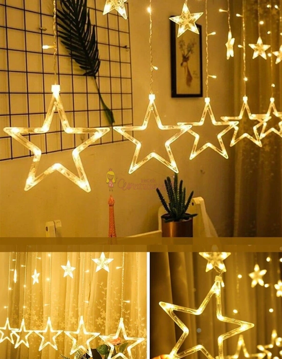 Yıldızlı Perde Salkım Saçaklı Led Işıklar Animasyonlu 138 Ledli Yıldız Perde Işık 3 M