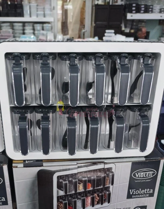 ﻿12 li Standlı Kendinden Yapışkanlı Kaşıklı Kapaklı Baharatlık Takımı ( siyah )