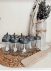 12 Adet Kendinden Kaşıklı Cam Baharat Seti 300 ml (Baharat Etiketli  Hediyeli ) FÜME