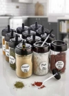 12 Adet Kendinden Kaşıklı Cam Baharat Seti 300 ml (Baharat Etiketli  Hediyeli )  (SIYAH)