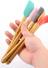 5 Parça Silikon Spatula Kaşık Fırça Seti - Bambu Saplı