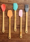 5 Parça Silikon Spatula Kaşık Fırça Seti - Bambu Saplı