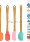5 Parça Silikon Spatula Kaşık Fırça Seti - Bambu Saplı
