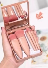 Aynalı Makyaj Fırçası Seyahat Seti Pembe