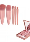 Aynalı Makyaj Fırçası Seyahat Seti Pembe