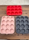 Silikon 12Li Muffin Kalbı Renkli pudra Kırmızı Gri