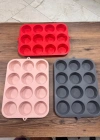 Silikon 12Li Muffin Kalbı Renkli pudra Kırmızı Gri