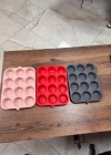 Silikon 12Li Muffin Kalbı Renkli pudra Kırmızı Gri