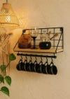 Ahşap Raflı Metal Fincan Askısı 6Lı