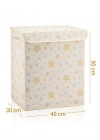 P. Yıldız Desenli Çok Amaçlı Kapaklı Oyuncak Çamaşır Saklama Kutusu Katlanır Düzenleyici 30x40x50 cm
