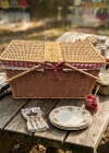 Ç. Açık Renk Kare Rattan Hasır Piknik Sepeti Vintage Sepet