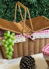 Ç. Açık Renk Kare Rattan Hasır Piknik Sepeti Vintage Sepet
