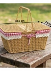 Ç. Açık Renk Kare Rattan Hasır Piknik Sepeti Vintage Sepet