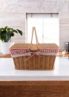 Ç. Açık Renk Kare Rattan Hasır Piknik Sepeti Vintage Sepet