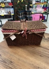 Ç. Koyu Renk Kare Rattan Hasır Piknik Sepeti Vintage Sepet